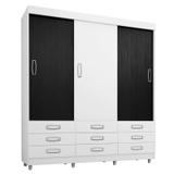 Guarda Roupa Casal 3 Portas de Correr 3900 Branco/Preto - Araplac