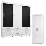 Guarda Roupa Casal 3900 e Armário Multiuso 6020 Branco Flex - Araplac