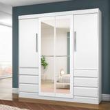 Guarda Roupa Casal 4 Portas 6 Gavetas C/ Espelho Branco - Araplac