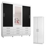 Guarda Roupa Casal 4900 e Armário Multiuso 6020 Branco Flex - Araplac