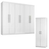 Guarda Roupa Casal 6000 e Armário Multiuso 6020 Branco - Araplac
