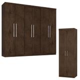 Guarda Roupa Casal 6000 e Armário Multiuso 6020 Imbuia - Araplac