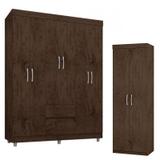 Guarda Roupa Casal 620 e Armário Multiuso 6020 Imbuia - Araplac