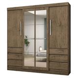 Guarda-Roupa Casal Atraente 4 Portas 6 Gavetas com Espelho Araplac