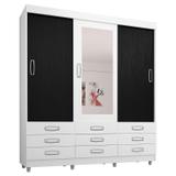 Guarda Roupa Casal Atraente 4900 Branco Preto Flex - Araplac