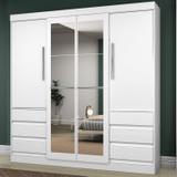 Guarda Roupa Casal com Espelho 4 Portas 6 Gavetas 1577 Araplac Branco