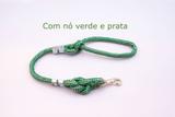 Guia com nó para pet com 16 mm de espessura com 80 cm de comprimento na cor verde e prata - E - pet
