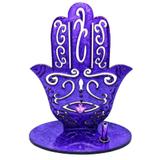 Incensário MDF Mão Hamsa Fátima Roxo 13cm - Mandala de luz