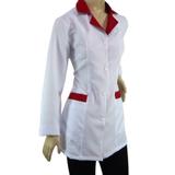 Jaleco feminino Acinturado Branco/Vermelho - Wp confecções
