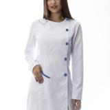 Jaleco Modelo Diferente Aldora Branco e Azul FAÍKO Jalecos