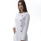 Jaleco Modelo Diferente Aldora Branco e Rosa FAÍKO Jalecos