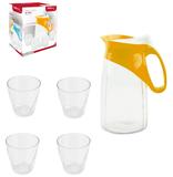 Jarra de vidro athenas 1,1l com tampa de plastico colors + 4 copos 300ml - Wellmix
