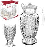 Jarra de vidro genova escama 1,7l com tampa de acrilico + 6 copos 220ml na caixa - Wellmix