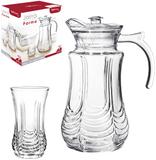 Jarra de vidro parma relevo 1,5l com tampa de acrilico + 6 copos 220ml na caixa - Wellmix