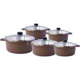 Jg.Panelas 5 pçs Aluminio Fundido Chocolate c/Tampa Vidro - Cava