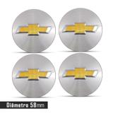 Jogo 4 Emblema Roda Chevrolet 3D Prata 58mm. - Calota