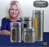 Jogo 4 potes inox com visor Vidro Ana Maria Braga - Souk