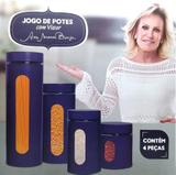 Jogo 4 potes Inox com visor Vidro Azul Ana Maria Braga Souk