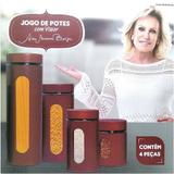 Jogo 4 potes inox com visor Vidro Vermelho Ana Maria Braga - Souk