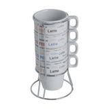 Jogo 4 xícaras 220ml para café de porcelana branca com suporte Flavors Bon Gourmet - 30368