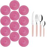 Jogo 48 Talheres Tramontina Inox e 12 Lugares Americano Rosa