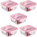 Jogo 5 Pote de Vidro Quadrado Hermético Sanremo SR74 330ml
