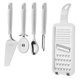 Jogo 5 Utensílios de Inox Tramontina Ralador Espátula Branco