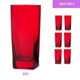 Jogo 6 Copos Vidro Bali Quadrado Luxo 320ml Vermelho - Casa linda