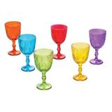 Jogo 6 Taças de Vidro Coloridas 300ml Faces Country Lyor