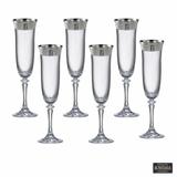 Jogo 6 Taças Flute em Cristal Bohemia Filetes em Prata - Prime home decor