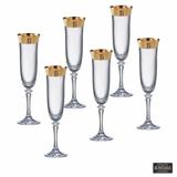 Jogo 6 Taças Flute em Cristal Bohemia Filetes em Prata - Prime home decor