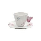 Jogo 6 xícaras 100ml para café de porcelana com pires Borboletas Wolff - 1162