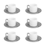 Jogo 6 xícaras 80ml para café de porcelana branca e prateada com pires Vera Wolff - 17434