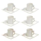 Jogo 6 xícaras 80ml para café de porcelana colorida com pires quadrado Birds Wolff - 35469