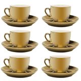 Jogo 6 Xícaras De Café C/ Pires Wolff Porcelana 90ml Dourado/Branco