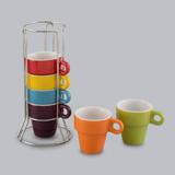 Jogo 6 Xícaras De Café De Porcelana 60ml Coloridas Com Suporte - Hypem