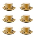 Jogo 6 Xícaras De Chá C/ Pires Wolff Porcelana 220ml Dourado/Branco
