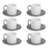Jogo 6 Xícaras Para Chá Wolff Vera Silver 200Ml Porcelana Com Pires