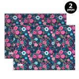 Jogo Americano Mdecore Floral 40x28 cm Azul Marinho