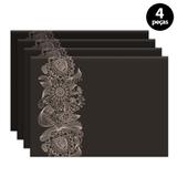 Jogo Americano Mdecore Flores 40x28cm Preto