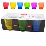 Jogo C/6 Copos Vidro Colorido Drink Agua Suco Redondo 250ml - Loja catarinense
