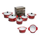 Jogo caçarola Gourmet Top Cook cerâmica premium 5 peças tampa de vidro - Jr aluminio