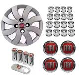 Jogo Calota Aro 14 Fiat Palio Attractive 2013 Grid Prata + Emblema Resinado + Tampa Ventil + Capa Parafuso - Grid calotas