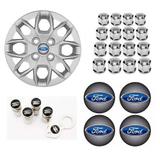Jogo Calota Aro 14 Ford Ka Sedan Hatch 2015 2016 + Emblema Resinado + Tampa Ventil + Capa Parafuso - Grid calotas
