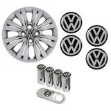 Jogo Calota Aro 14 Gol G7 2017 2018 Voyage Saveiro Parati Volkswagen Grid Prata + Emblema Resinado + Tampa Ventil - Grid calotas
