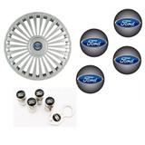 Jogo Calota Aro 14 Grid Premium Tuning Europa Prata + Emblema Resinado Ford + Tampa Ventil (Fiesta, Ka, Ecosport, Focus) - Grid calotas