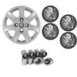 Jogo Calota Aro 14 Peugeot 206 207 307 Grid Prata + Emblema Resinado + Tampa Ventil - Grid calotas