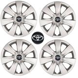 Jogo Calota Aro 14 Toyota Etios 2014 2015 Grid Prata 4 Peças + Emblema Resinado - Grid calotas
