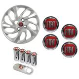Jogo Calota Aro 14 Uno Attractive 2015 2016 Fiat Grid Prata + Emblema Resinado + Tampa Ventil - Grid calotas