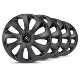 Jogo Calota Velox Unicolor Aro 15 Preta Fosca Emblema Preto Citroen C3 - Elitte